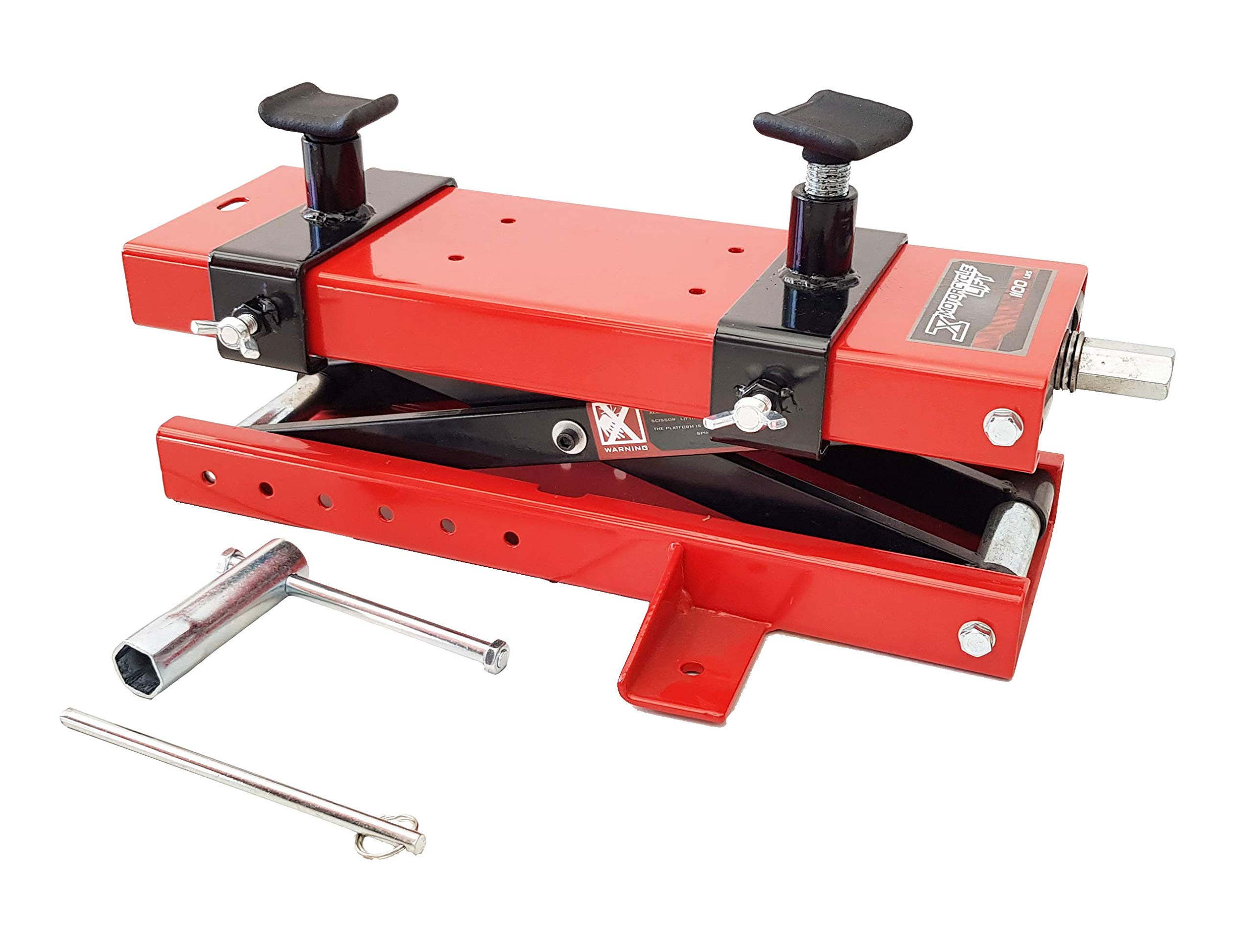 LG.Motors© - Caballete elevador de moto de color rojo para mantenimiento de motos y scooters de acero, carga máxima de 550 kg, altura máxima desde el suelo 41 cm Motorcycle Lift 1100 LBS