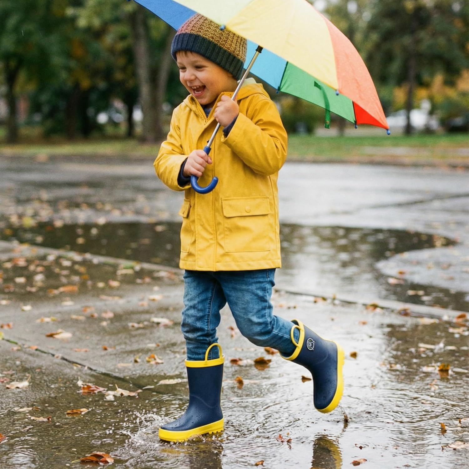 Stelle Kids Rain Boots for Boys Girls Waterproof Natural Rubber Toddler Rainboots Easy On Handles Non-Slip Sole