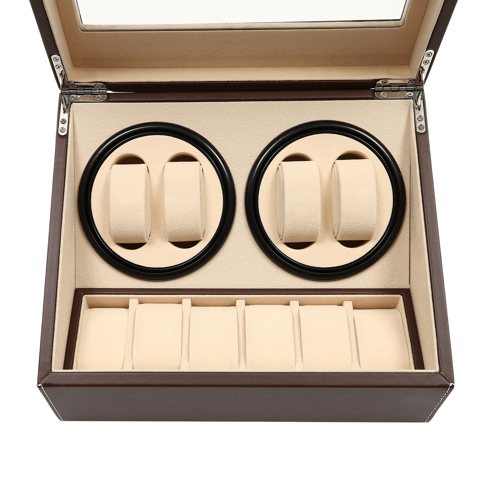 Uhrenboxen 4+6 Automatische Uhrenbeweger Box Braun Uhrenkasten Automatisch Vitrine Watch Winder Display Leder Uhrenboxen aufbewahrungsbox Geschenk für Weihnachten/Jubiläum/Vater/Geburtstag