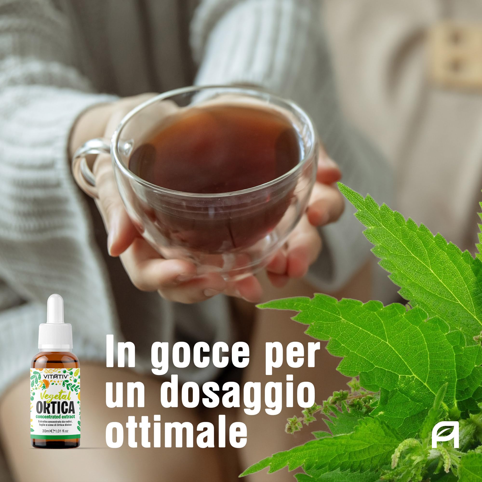 Vitativ Ortica (Urtica Dioica) Estratto Concentrato Analcolico Liquido in Gocce, 30 ml| Estratto Vegetale | Vegano