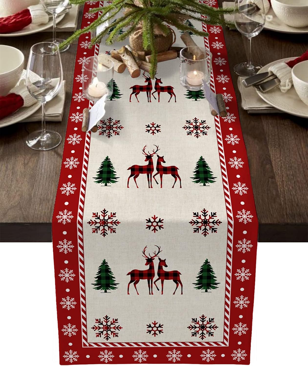 Christmas Table Runner 90 Inches Long,Xmas Tree Elk
