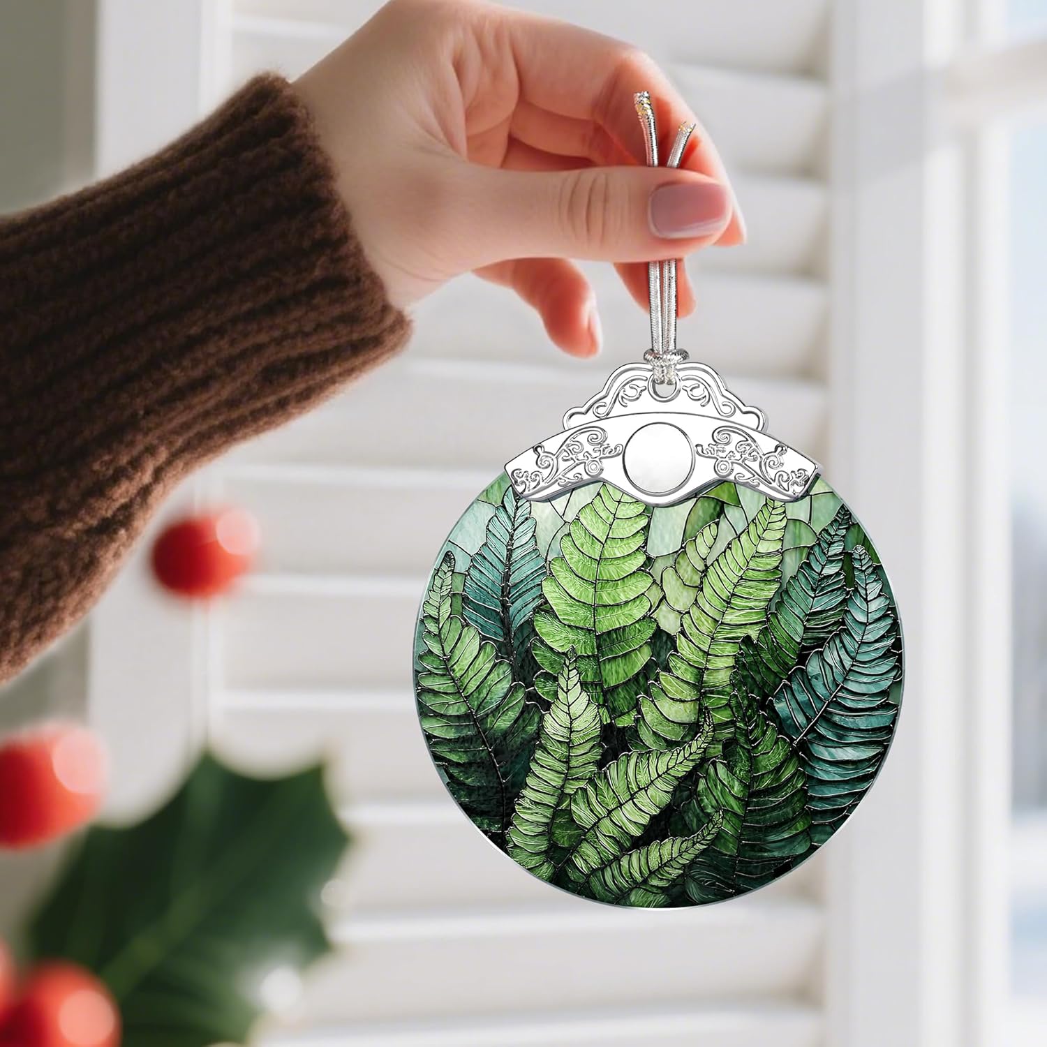 Plant Ornament, Stained Glass Christmas Decorations, Christmas Ornaments for Tree, Holiday Ornament, Gifts for Plant Lovers, Holiday Party Gifts, Gift Ideas & Xmas Gift Fern