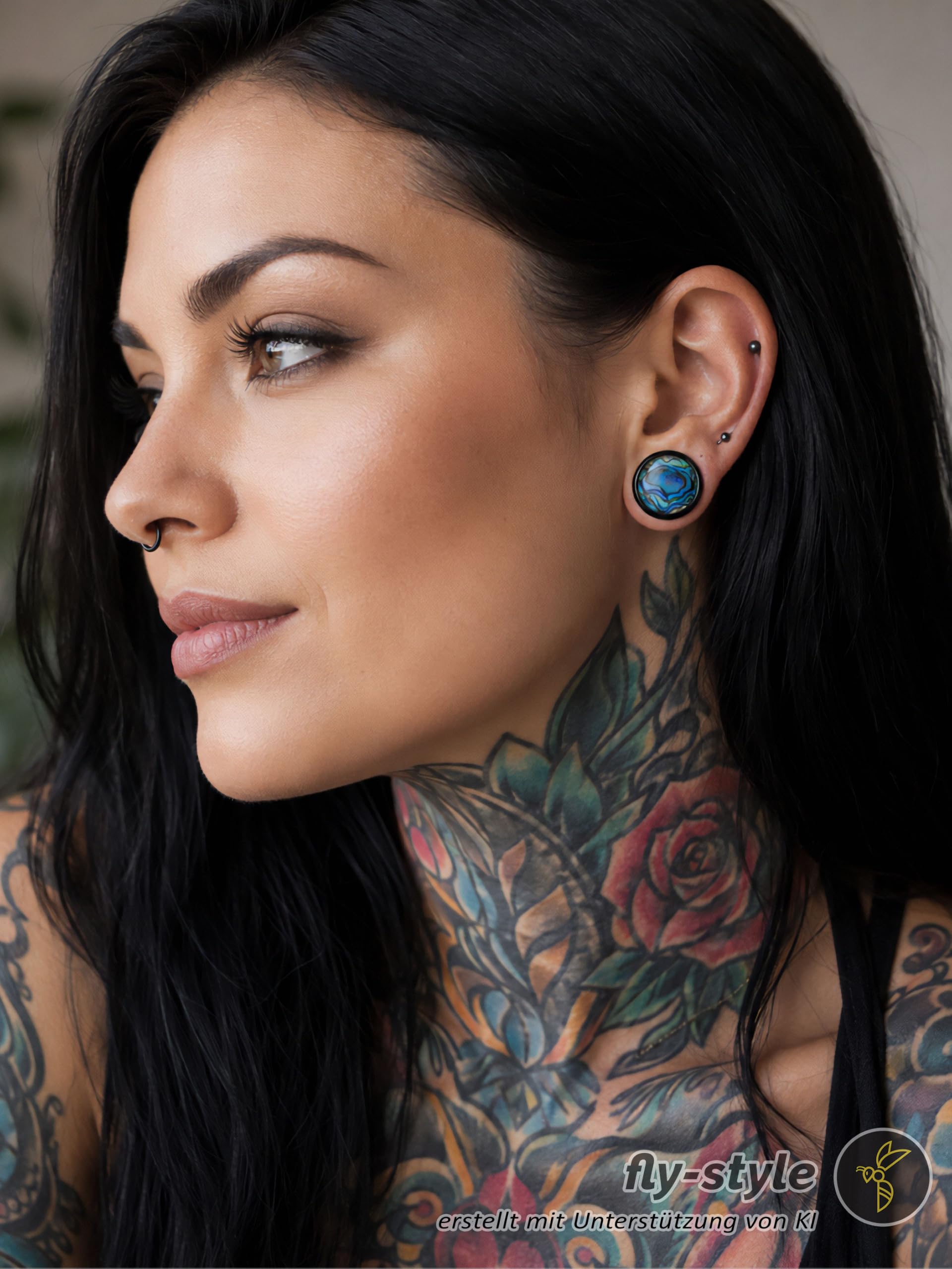 Fly Style Ohr Plug Horn Flesh Tunnel mit Inlay Paua Perlmutt Abalone Muschel | double flared