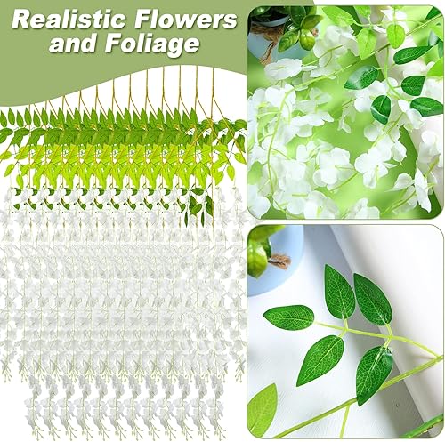 Miniatura 3 de Paquete de 108 flores artificiales colgantes de glicina artificial de 43.2 pulgadas3.6 pies, guirnalda de flores de imitación de glicina, guirnalda