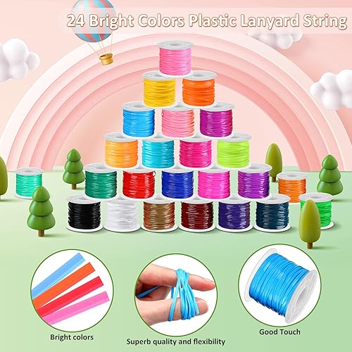 Miniatura 4 de Janinka Gimp - Juego de cordón de plástico con 24 rollos de cordón de pulsera Gimp, 24 piezas de cierre de langosta para joyería, 24 piezas para