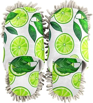 Burbuja Watercolor Lime Slices Mop Slippers Microfiber Cleaning Slippers Washable Cleaning Dust Slippers for Women Men Home Kitchen, Free Your Hands, 5-8