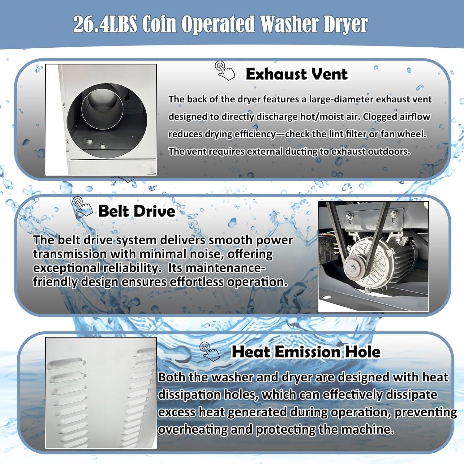 Commercial Coin Operated Washer Dryer 26.4LBS Coin Type Compact Laundry Washing Drying Combo Machine for Hotel, Laundromat 220V 1PH