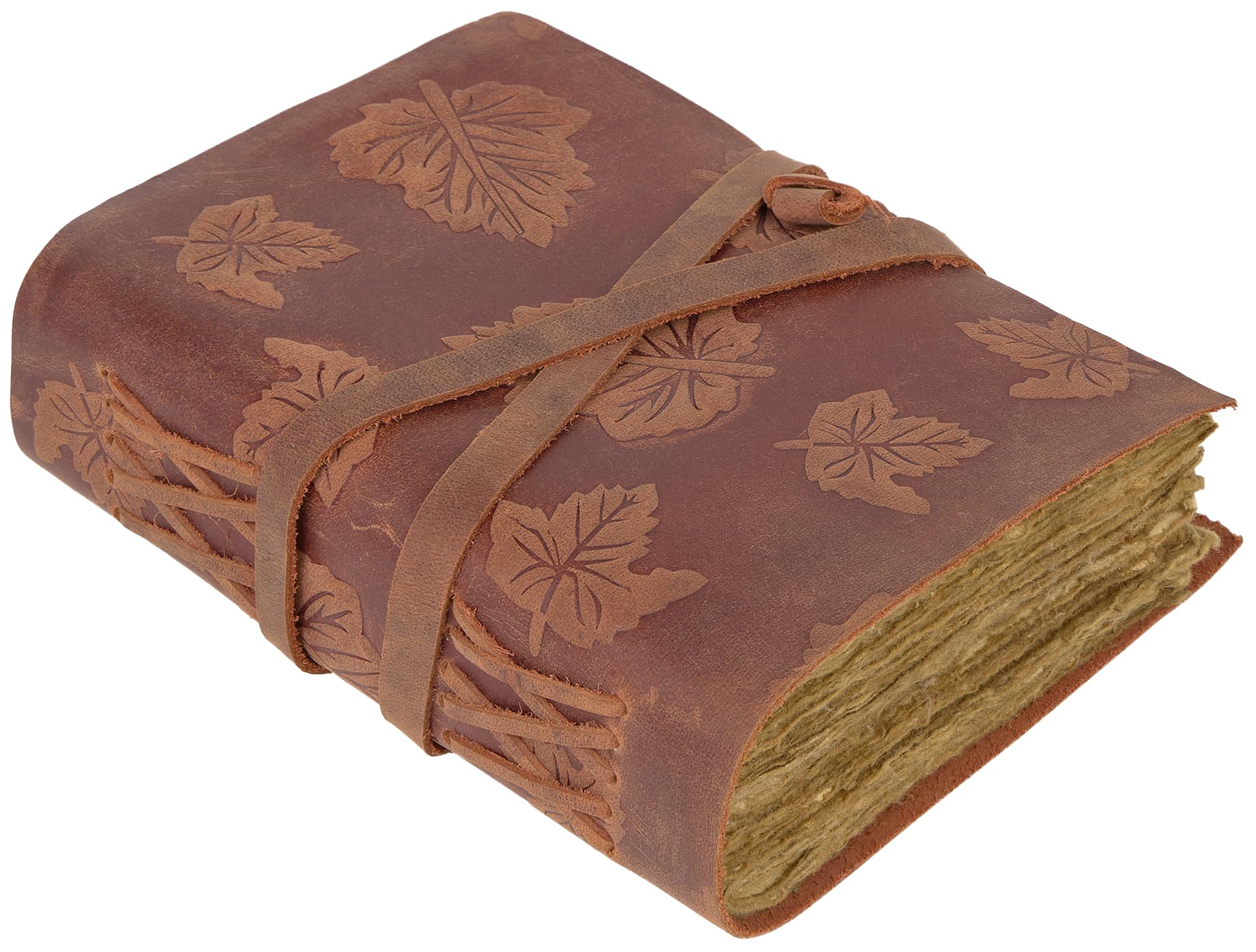 Carnet Vintage en Cuir Rouge avec Feuilles d’Acacia, Papier Coton, Cahier en Cuir 21x16 cm Idéal comme Carnet de Voyage ou Journal pour Écrire des Réflexions