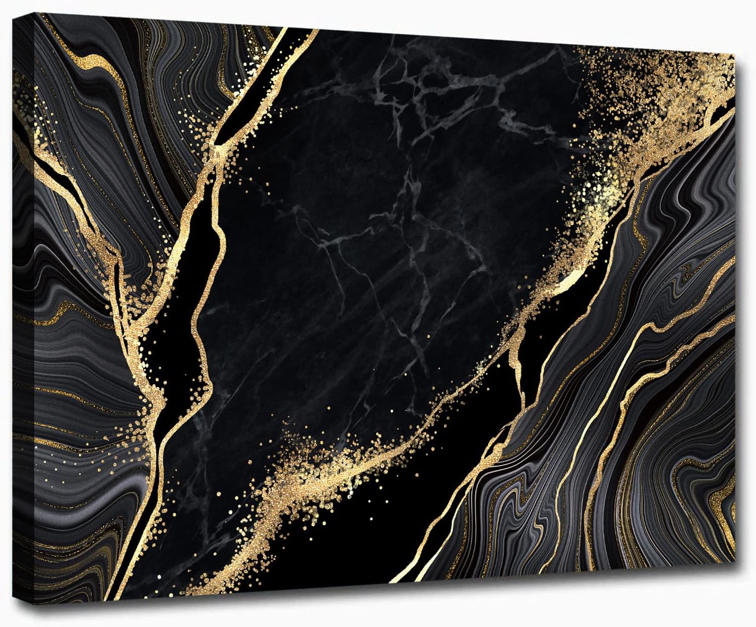 Gold and Black Marble Canvas Wall Art - Abstract Print With Gold Foil - Texture Artwork Poster for Home Decor 16x24inch black abstract unframed 24L" x 16W"