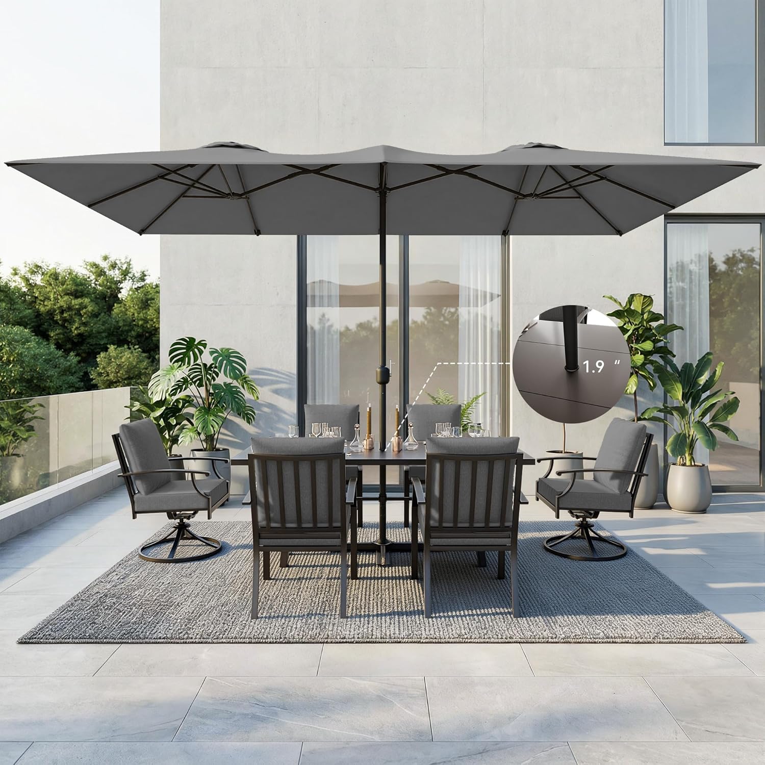 13.6FT Outdoor Patio Umbrella,Large Umbrella with 12 Heavy iron rib,sun umbrella with Crank Handle,Parasol for Poolside,Beach,Backyard,Garden,Grey