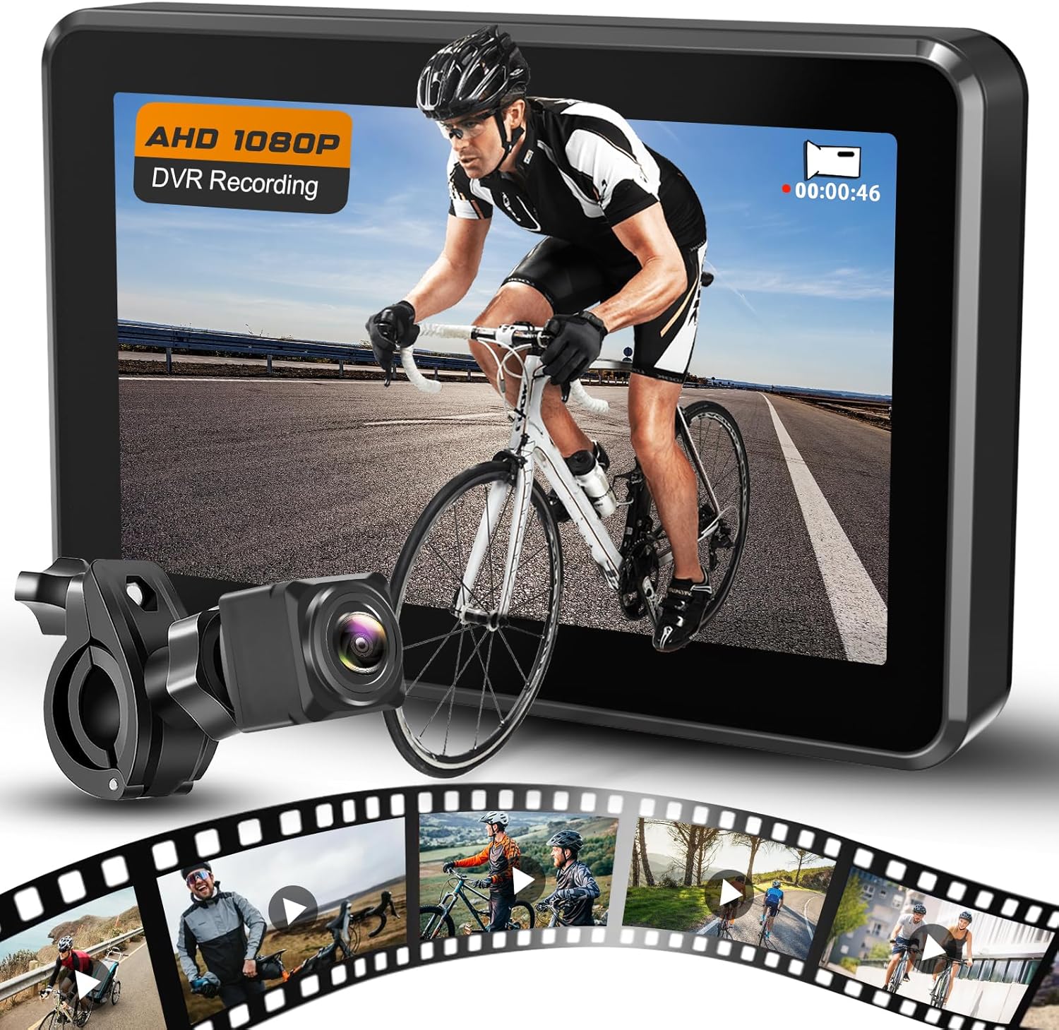 Bike Rear View Camera Recorder,4.3'' HD 1080P Monitor Ebike Dash Cam,5000Mah,64G TF Card, Mirror Switching,Color Night Vision,Cycling Backup Camera for E-Bike,Mountain, Road Bike