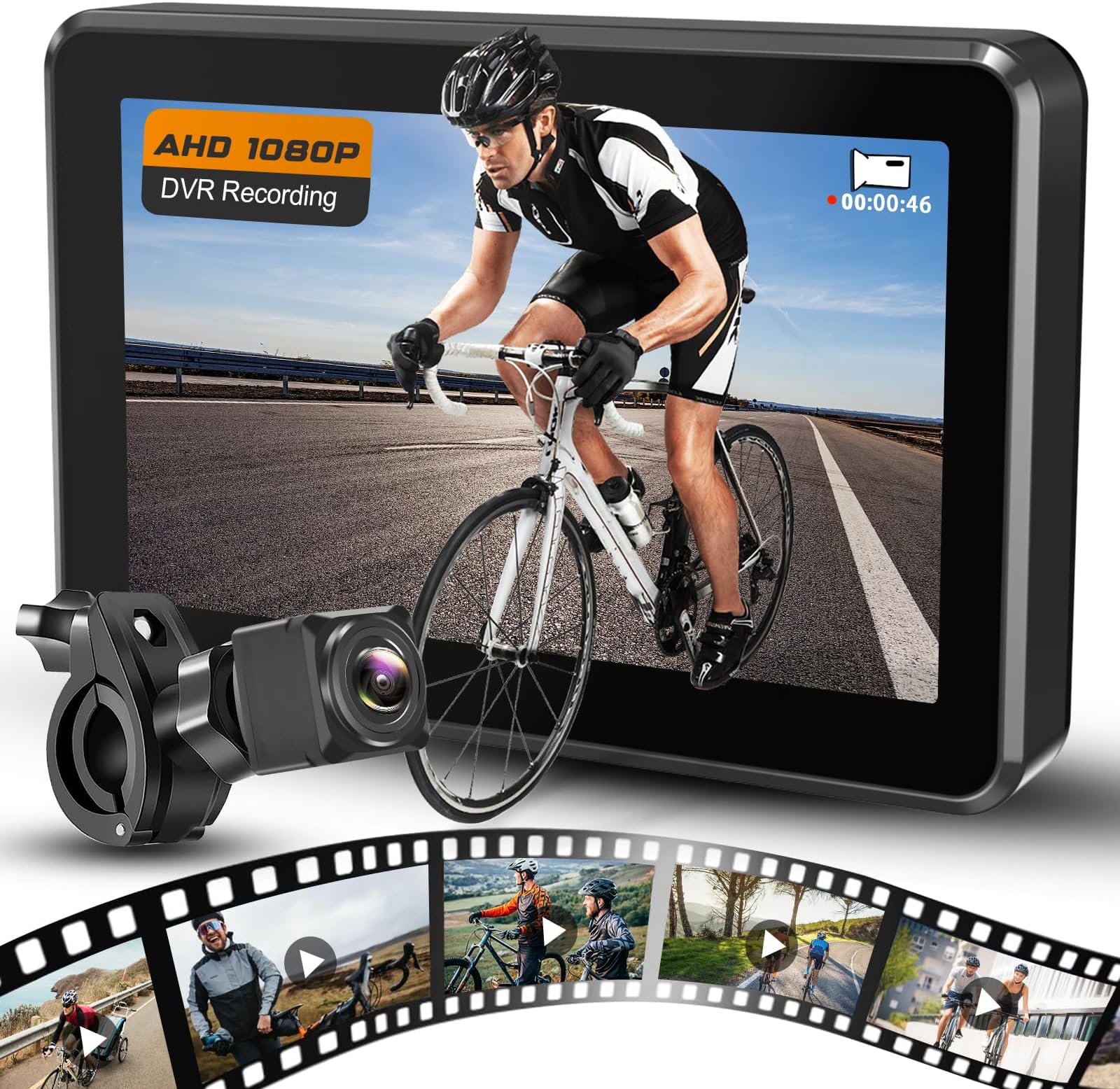 Bike Rear View Camera Recorder for E-Bike,MTB,Road Bikes. | 1080P Dash Cam Recorder,5000mAh Long Battery,64G TF Card Support,Color Night Vision,Mirror Switching