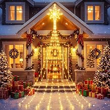 12 ft Christmas Star Waterfall String Lights Warm Bethlehem Star Outdoor Decorations 320 LED 8 Modes Plug in Xmas Waterfall Outdoor Lights for Christmas Tree Garden Patio Yard Party Decor