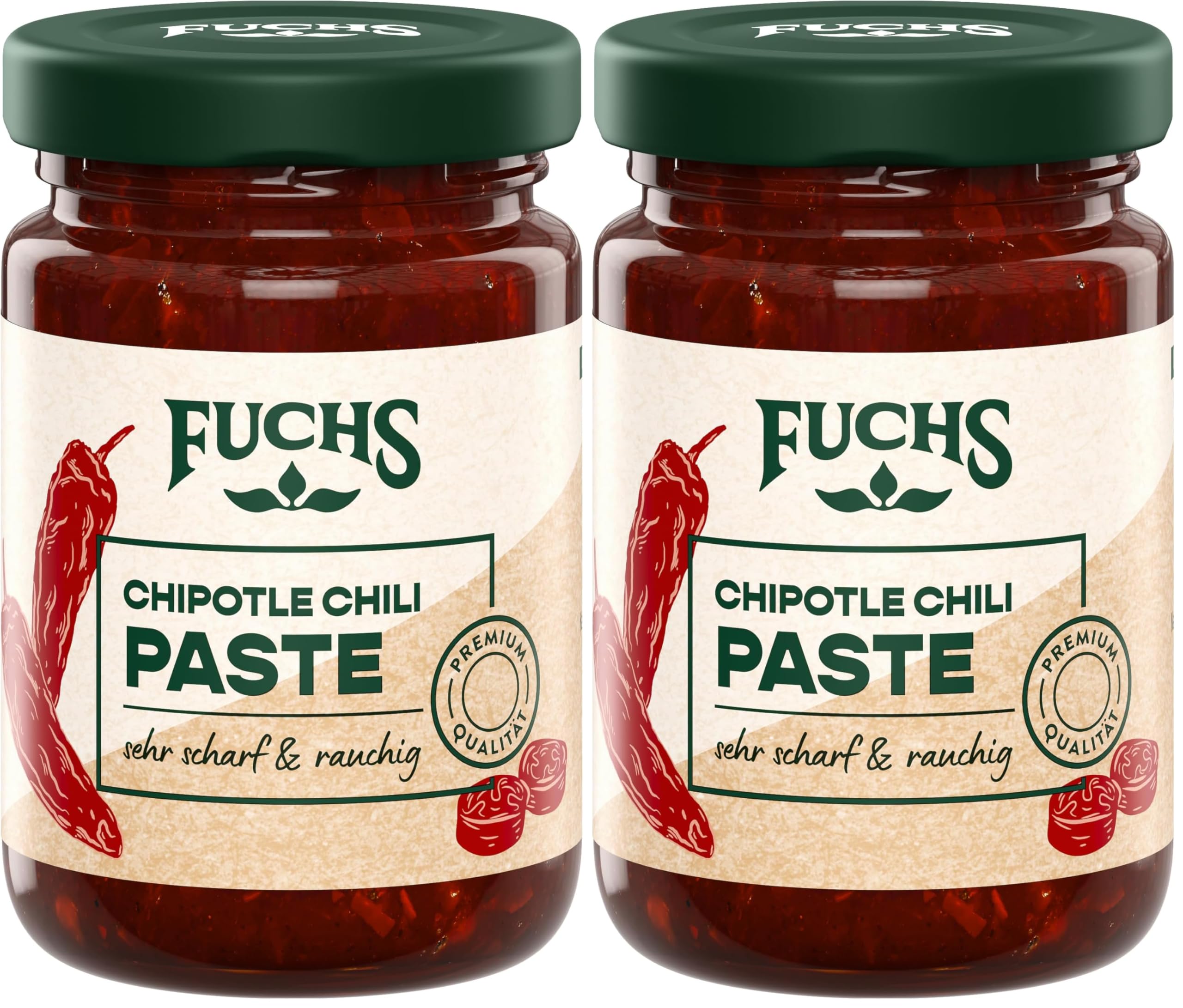 Fuchs Gewürze - Chipotle Chili Paste | Sehr scharf-rauchige Würzpaste mit natürlichen Zutaten, mit Chipotle Chili und geräucherter Paprika | Ideal für Marinaden |100 g in wiederverschließbarem Glas