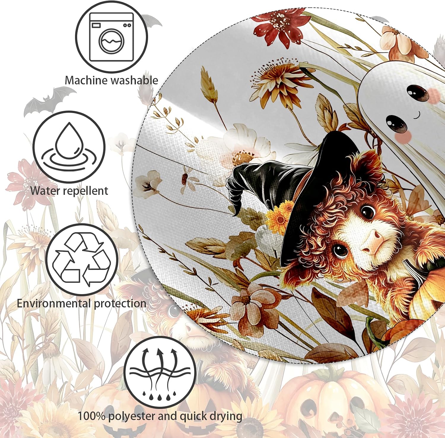 APROPHIC Halloween Ghost Highland Cow Pumpkin Shower Curtain 72x72 Inches