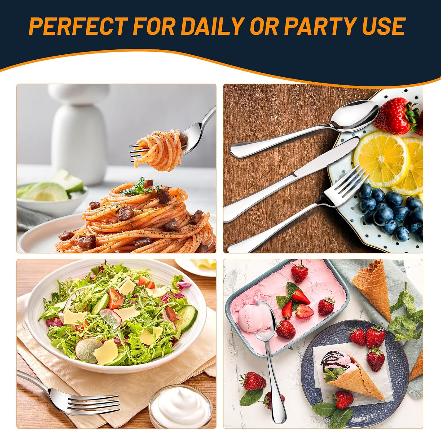 Silverware Set, 40 Piece Stainless Steel Cutlery Sets for 8, Heavy Duty Flatware, Mirror Polished Forks Spoons and Knives Set, Reusable Utensils for Home Kitchen, Dishwasher Safe Modern 40 Pieces image 6 of 9 B08L9C474S