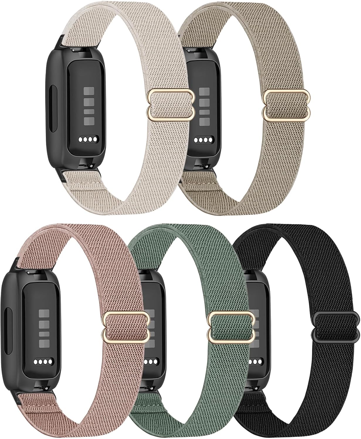 5 Pack Stretchy Nylon Compatible with Fitbit Inspire 3 Bands, Elastic Adjustable Soft Sport Strap Replacement Wristbands for Women & Men