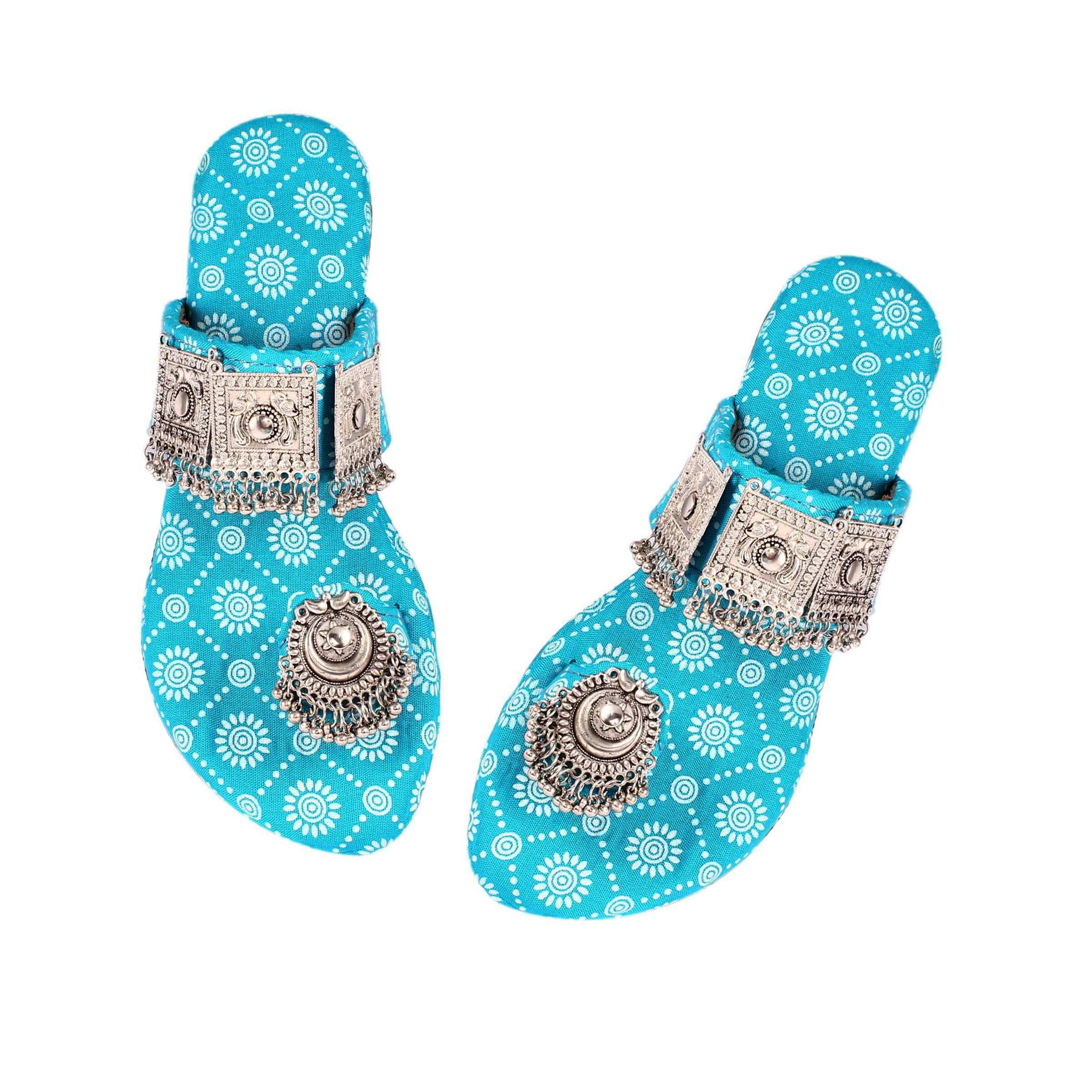 Jaipuri Womens Ethnic Flats, Womens Traditional Slip-On Slipper, Rajasthani Chappal Banjara Style (Ethnic Flats) (Numeric_4) Sky Blue (B0BRQMPPDJ) Amazon Price History, Amazon Price Tracker