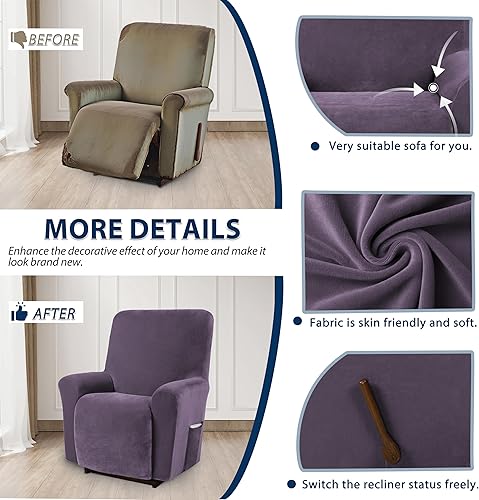 Miniatura 11 de Asnomy Fundas para sillas reclinables con bolsillos, funda elástica de terciopelo para sofá reclinable, 1 pieza, protector de muebles para perros