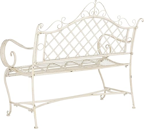 Miniatura 5 de Safavieh PAT5017A Collection Adina Antique White Wrought Iron 51.25" Outdoor Garden Bench