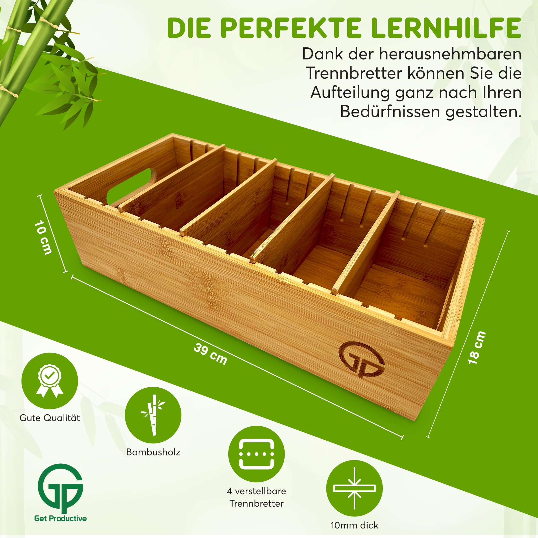 Carteitrog per schede 1500 DIN A6, con 4 taglieri regolabili in legno, scatola per schede in legno di bambù, legno lucido, qualità premium