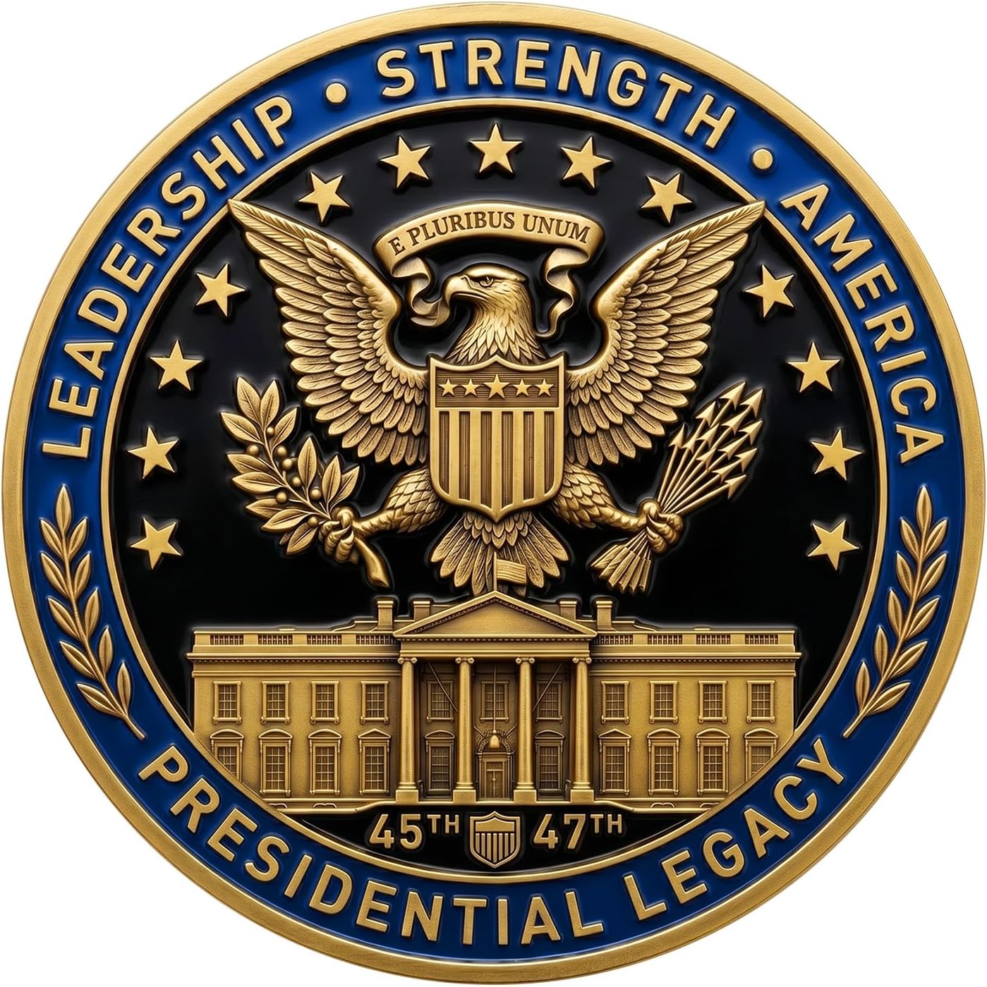 Trump 80th Birthday Colorized Challenge Coin - 45th & 47th Presidential Legacy, America First, Eagle & White House 3D Design, Zinc Alloy, 1.574” Diameter