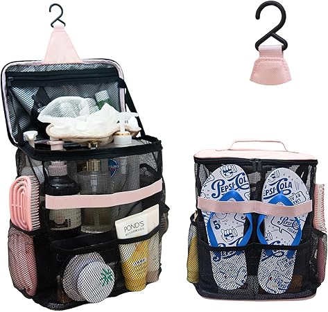Pink Dorm Shower Caddy with Built-In Hook for College & Travel