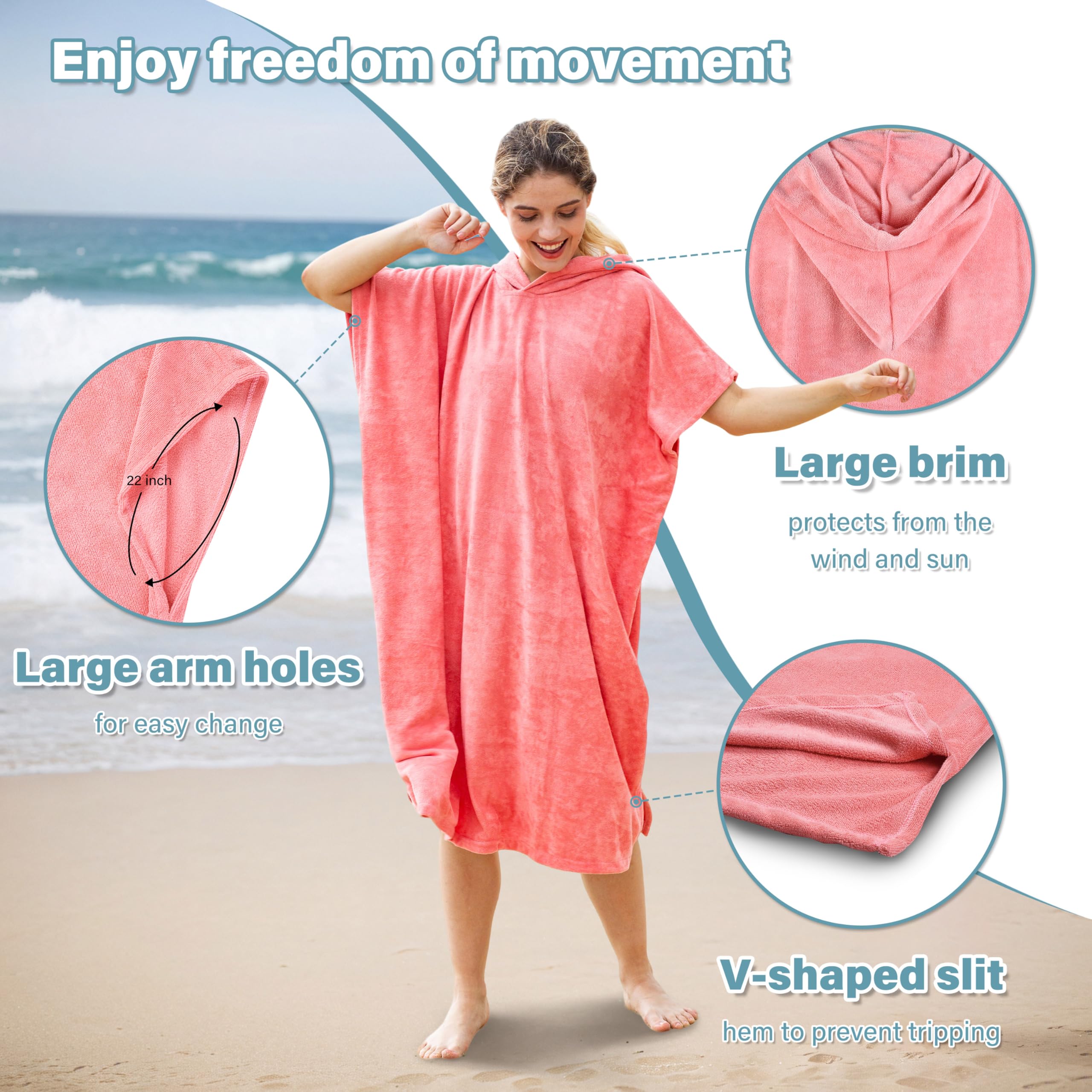 Catalonia Poncho de surf para adultos, hombres y mujeres, poncho de cambio con capucha para surf, natación, baño, absorbente de agua, de gran tamaño, rosa