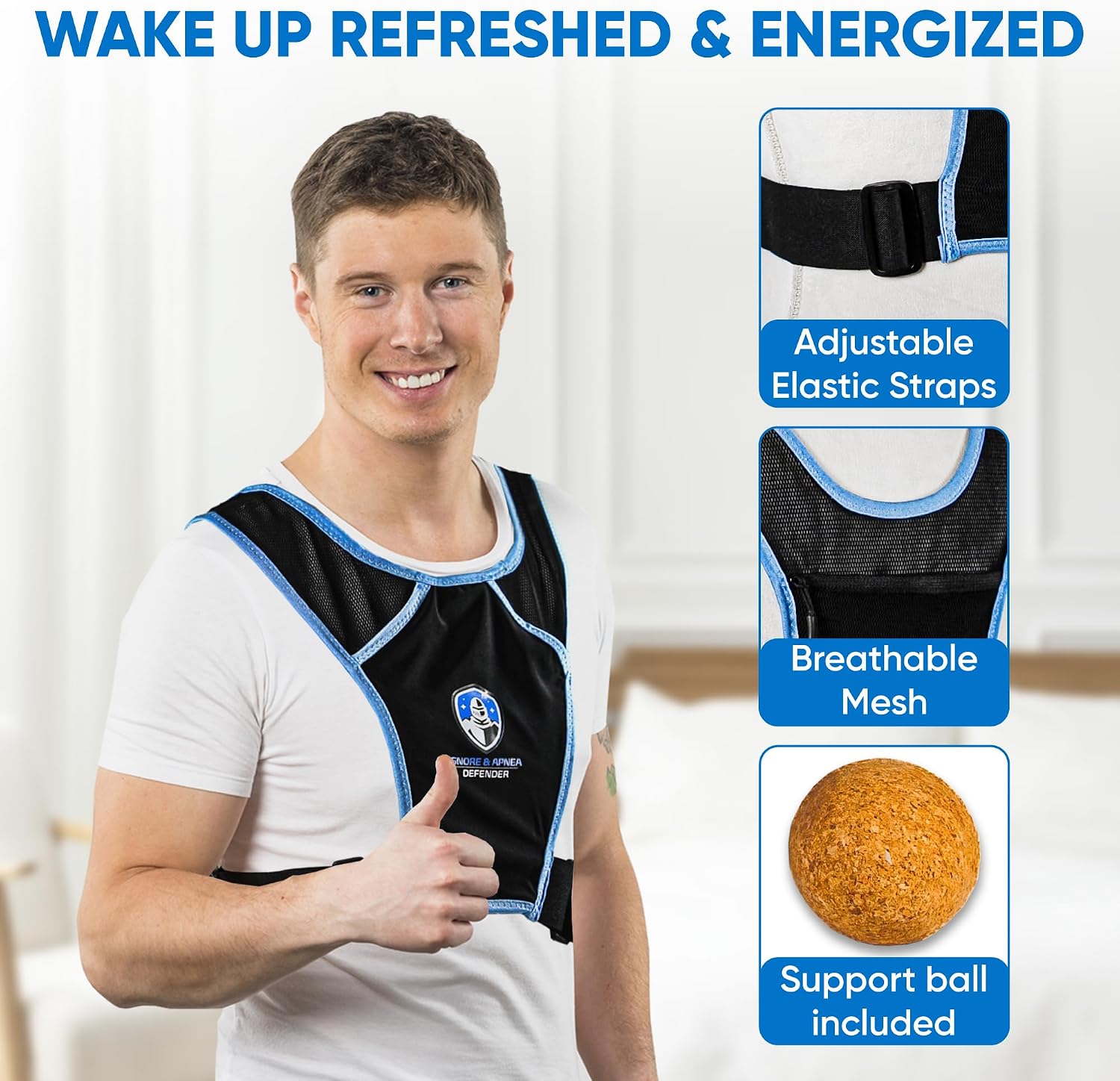 Snore & Apnea Guard - Anti Snoring Sleep Position Trainer for Sleeping On Your Side and Improving Quality of Sleep, Adjustable Sleep Positioner Vest, Prevent Back Sleeping and Promote Side Sleeping