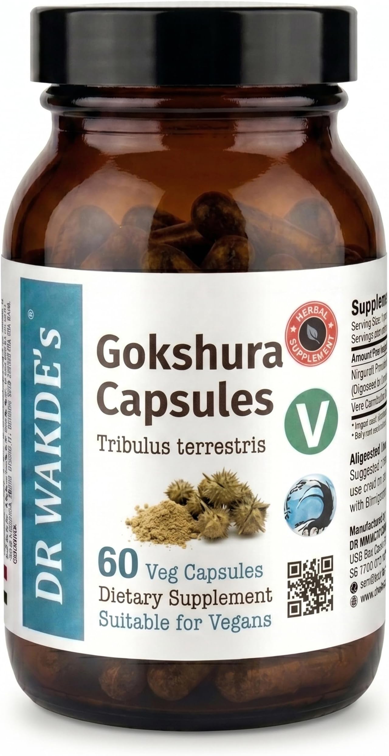 DR WAKDE'S Gokshura Capsules (Tribulus terrestris) - 60 Veg Caps | 100% Pure, All-Natural | Vegan, Plant-Based, Supports Vitality and Urinary Health
