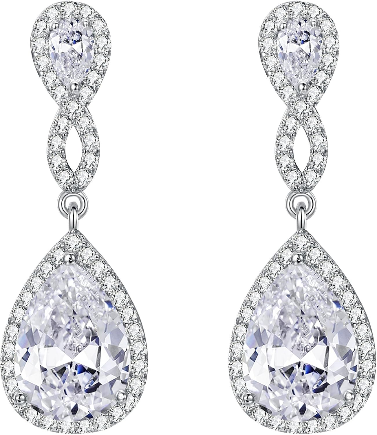 EVER FAITH Women's 925 Sterling Silver Zircon Wedding 8-Shaped Infinity Pierced Dangle Earrings Clear