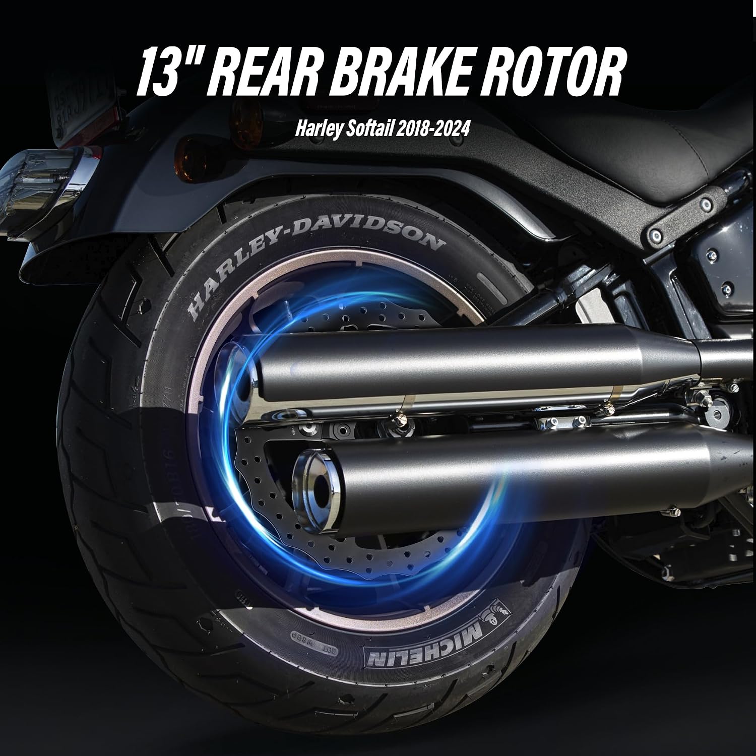 MoKitDora 13" Rear Brake Rotor Single Floating Brake Disc for Softail 2018-2024 Low Rider Street Fat Bob Boy Classic Breakout Deluxe Black Zinc Plating, Black