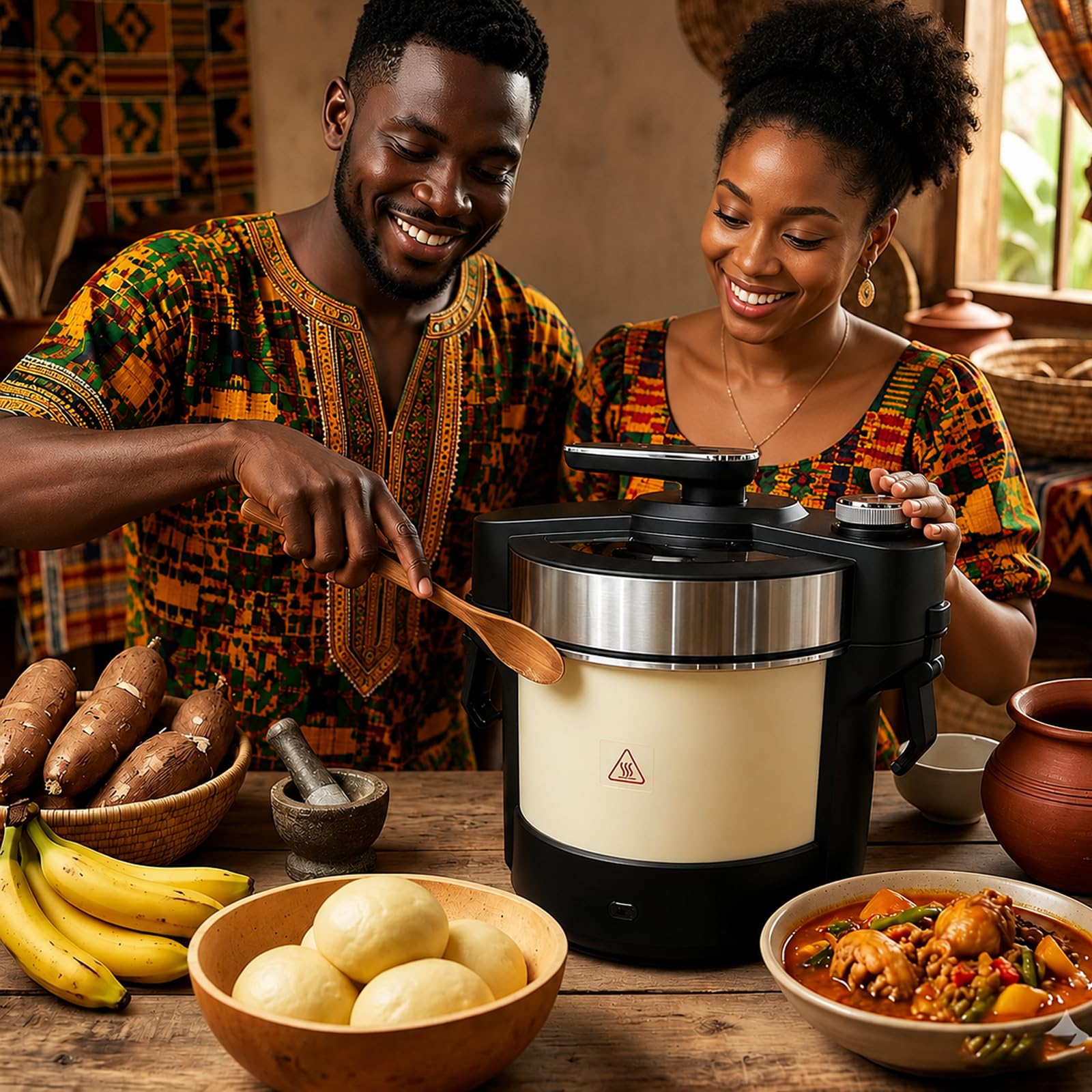 Machine automatique à avaler les aliments 6L Fufu Maker, Machine électrique à écraser l'igname, Machine de cuisson et de pilage 1000W, pour Fufu, Amala, Banku, nourriture africaine pour 5 à 6 personne