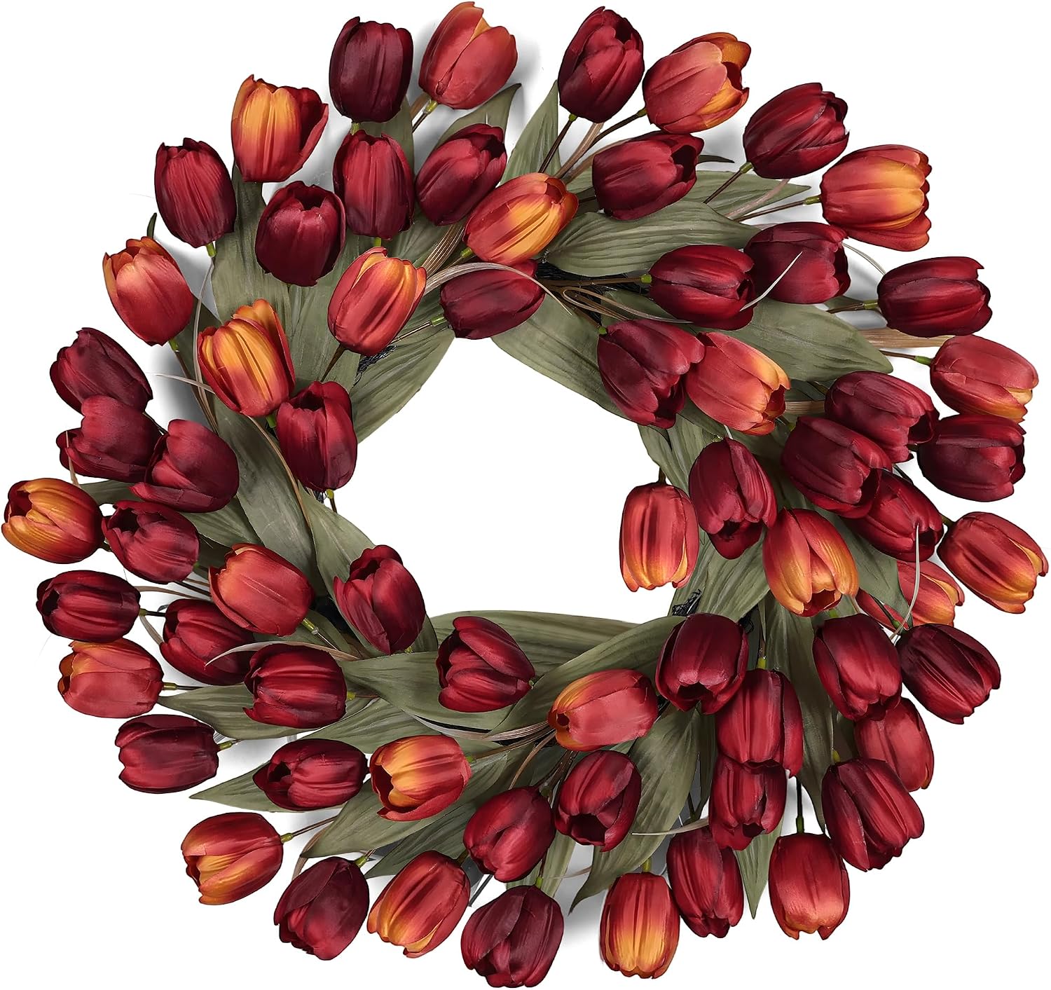 24" Tulip Fall Wreath for Front Door Real Touch Fade-Resistant