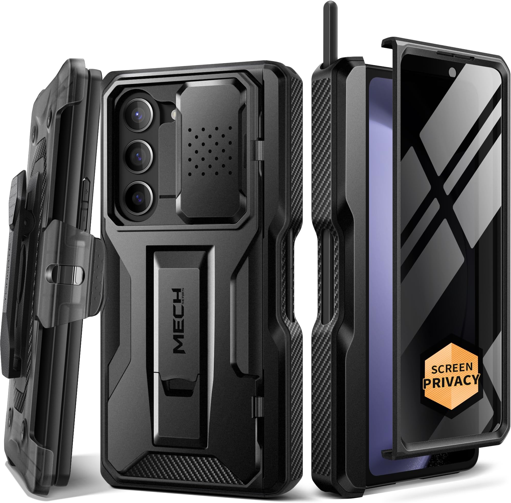 for Z Fold 5 Case, [with S Pen Slot & Hinge Protection] [Privacy Glass Screen Protector] Full-Body Military Drop Phone Case for Samsung Galaxy Z Fold 5 with Kickstand & Belt Clip, Black