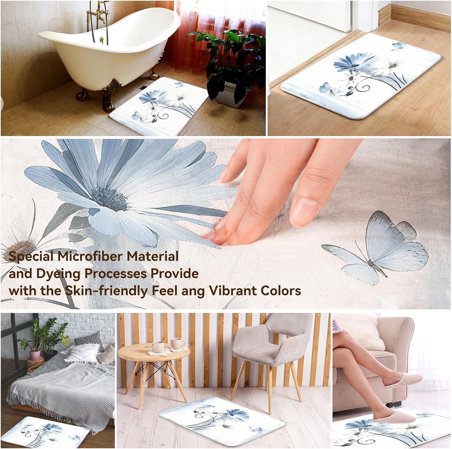 Memory Foam Bath Rug, Extra Thick Floral Bathroom Mat, Cashmere-Like Plush Microfiber, Water Absorbent with Quick Dry, Non-Slip and Heavy Duty