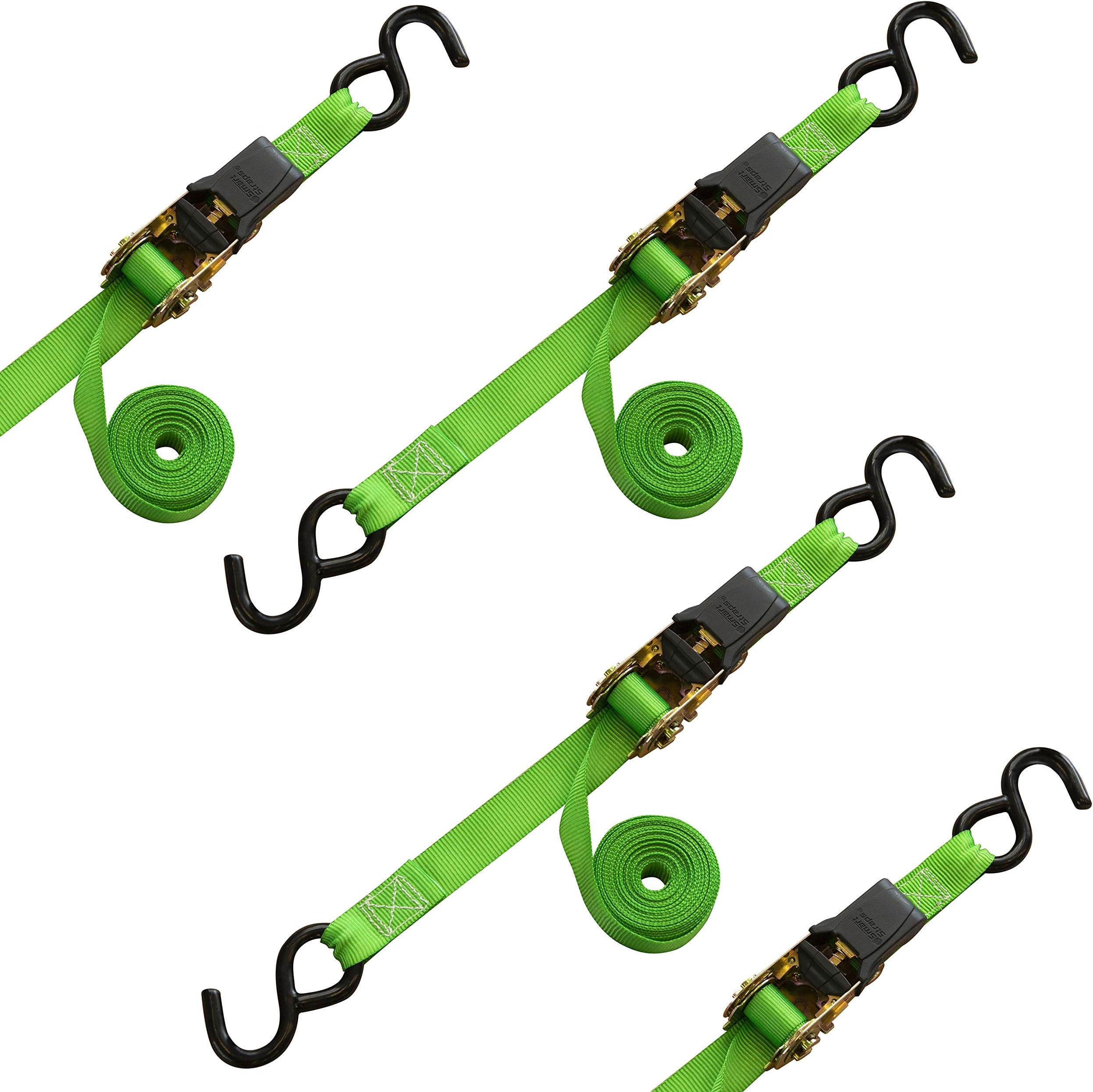 SmartStraps14’ Padded Ratchet Tie Down, 4 Pack — Standard Duty Tie-Down Straps — 1,500lb Break Strength, 500lb Safe Work Load — Haul Dirt Bikes, ATVs, and Mowers