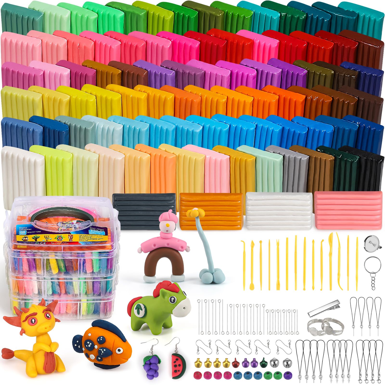 Polymer Clay Set, Ixiaoyoo 88 Colors Modeling Clay Kit with