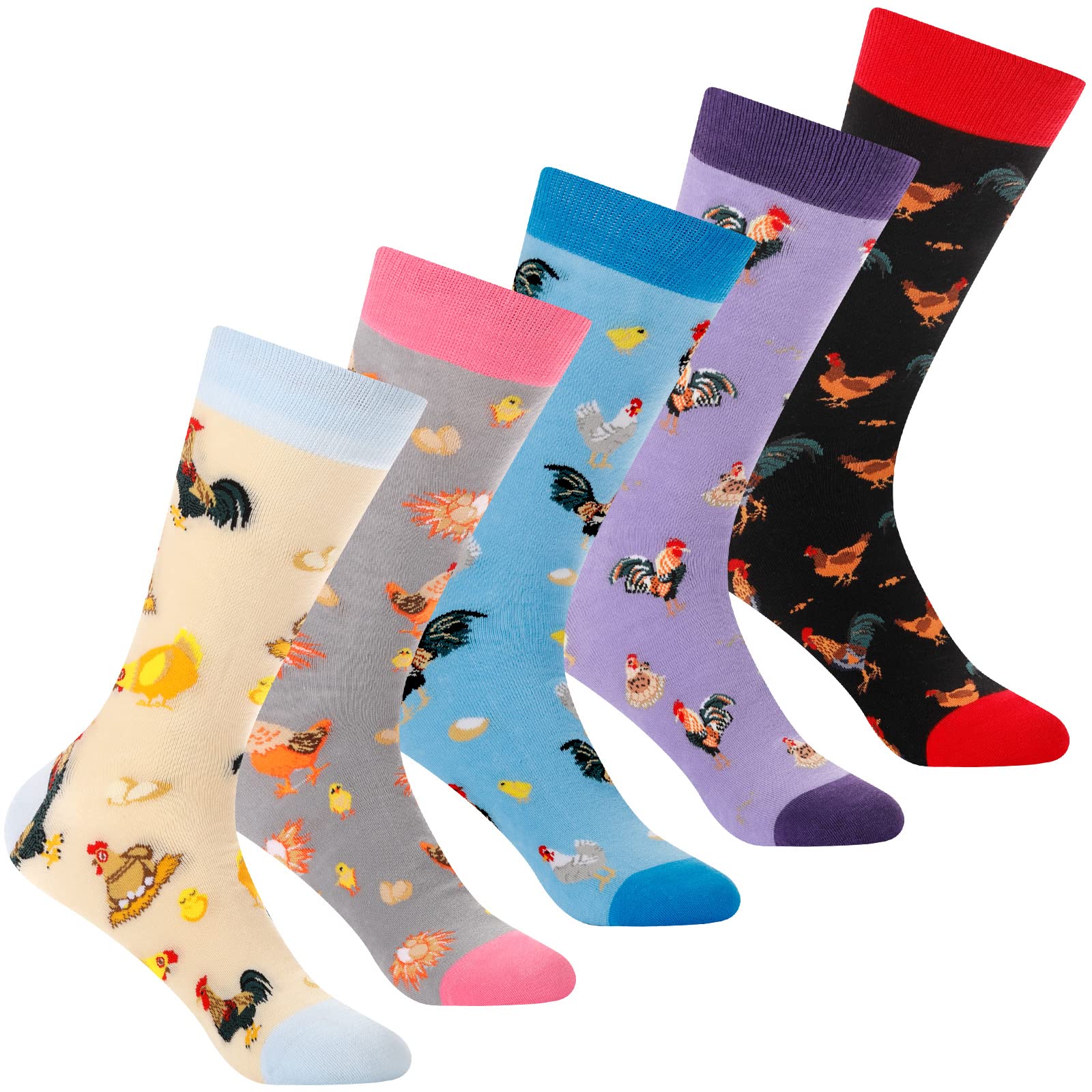 Vicenpal5 Pairs Novelty Chicken Socks for Women, Funny Rooster Gift Animal Socks for Chicken Lovers