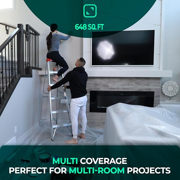 CS 6 Pack Plastic Dust Sheets for Decorating 3.6 x 2.7m (12x9 ft), Extra Large Dust Sheets for Painting, Clear Plastic Sheet Polythene Sheeting Painting Tools, Decorating Tools, Home Improvement - 4