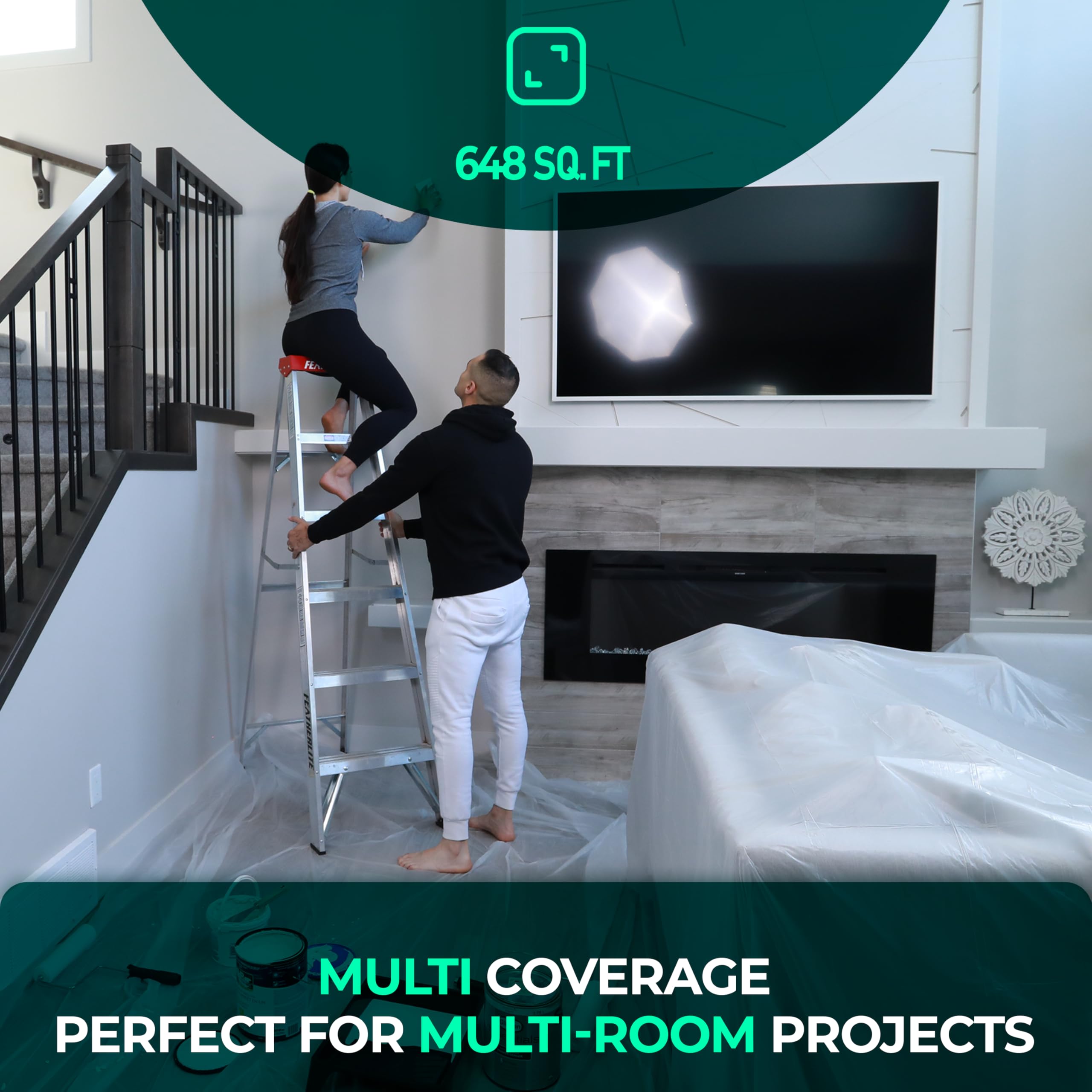CS 6 Pack Plastic Dust Sheets for Decorating 3.6 x 2.7m (12x9 ft), Extra Large Dust Sheets for Painting, Clear Plastic Sheet Polythene Sheeting Painting Tools, Decorating Tools, Home Improvement — view 4