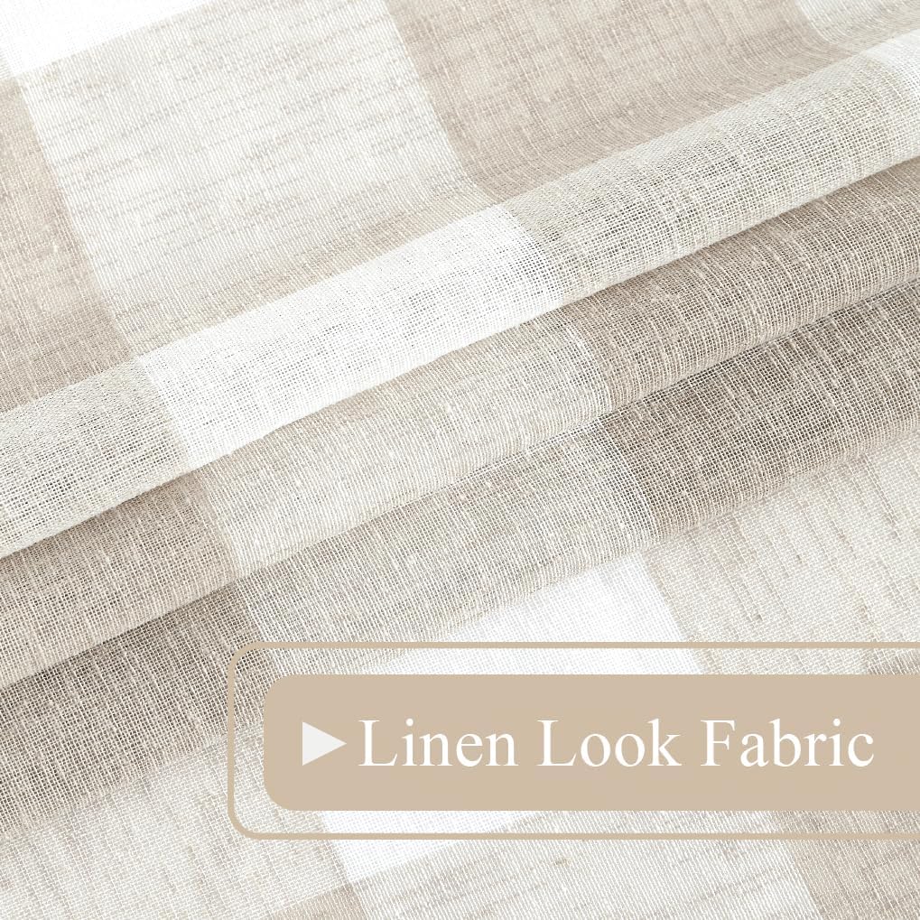 Amzdecor Tan Buffalo Plaid Curtains 84 Inch Long Linen Textured Sheer Panels Buffalo Check Plaid Rod Pocket Rustic Window Treatment Sets for Living Room Bedroom Farmhouse,2 Panels,40'x84'',Tan/Beige