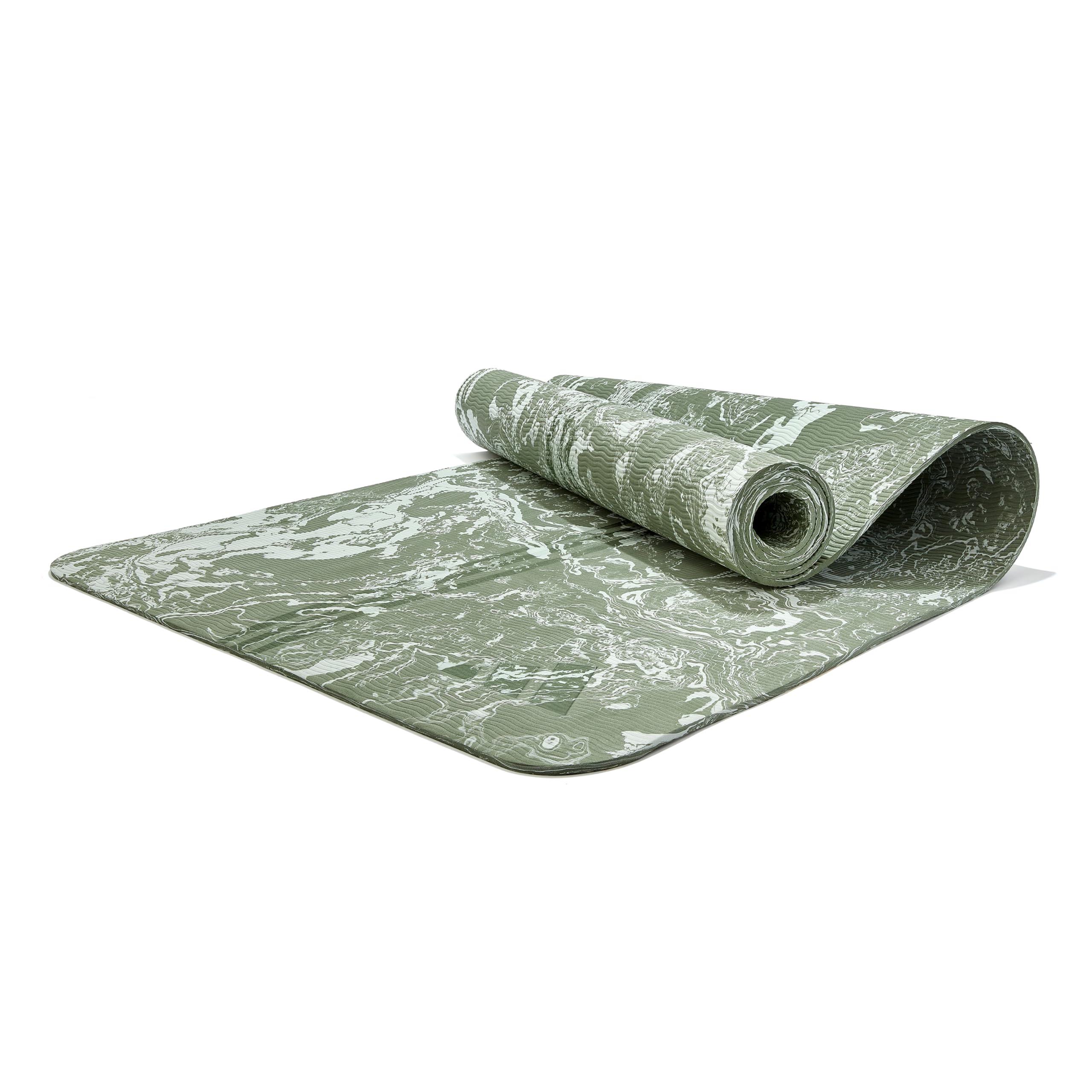 Adidas Yogamatte 5 mm TPE/EVA - Rutschfest, Camo Linen Green | 176 x 61 cm, feste Dichte, geriffelte Oberfläche, gerippte Basis - inkl. gewebtem Trageseil