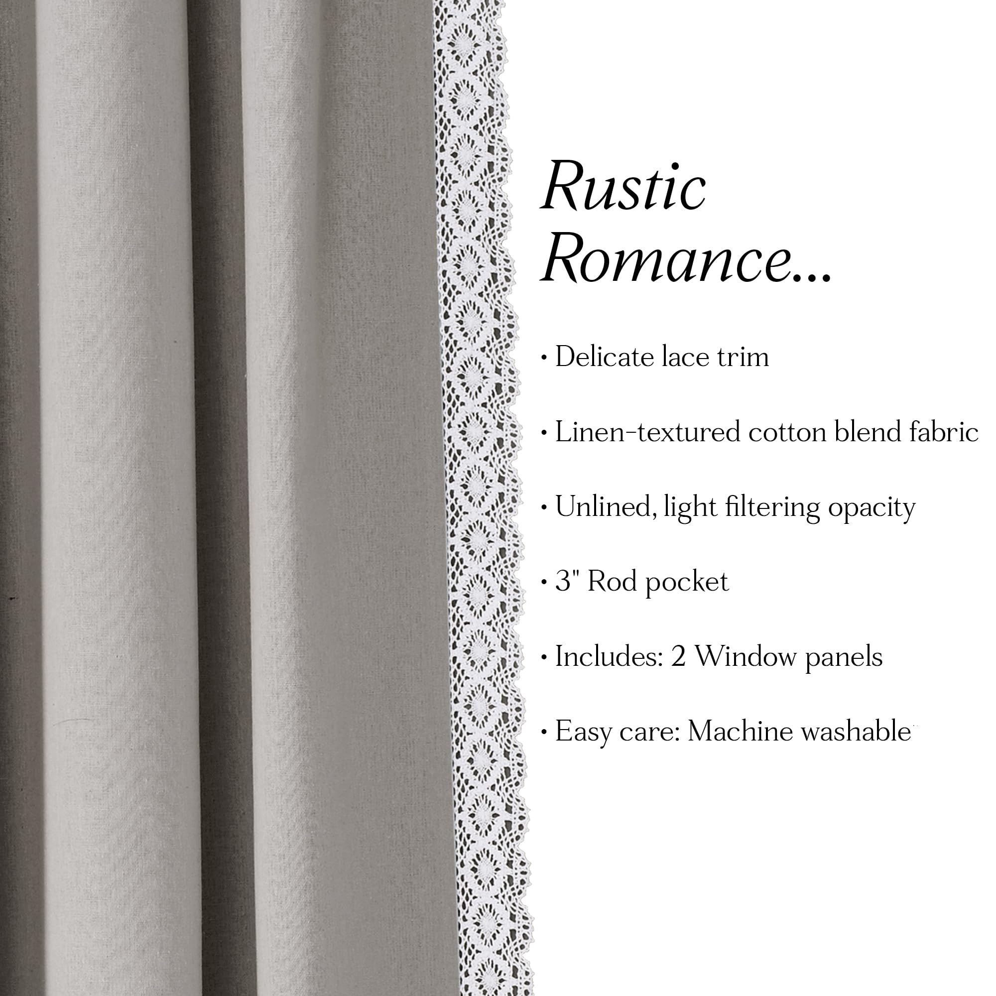 Lush Decor Rosalie Rideaux Voilage 213x137 Cm – Lin Et Dentelle, Paire