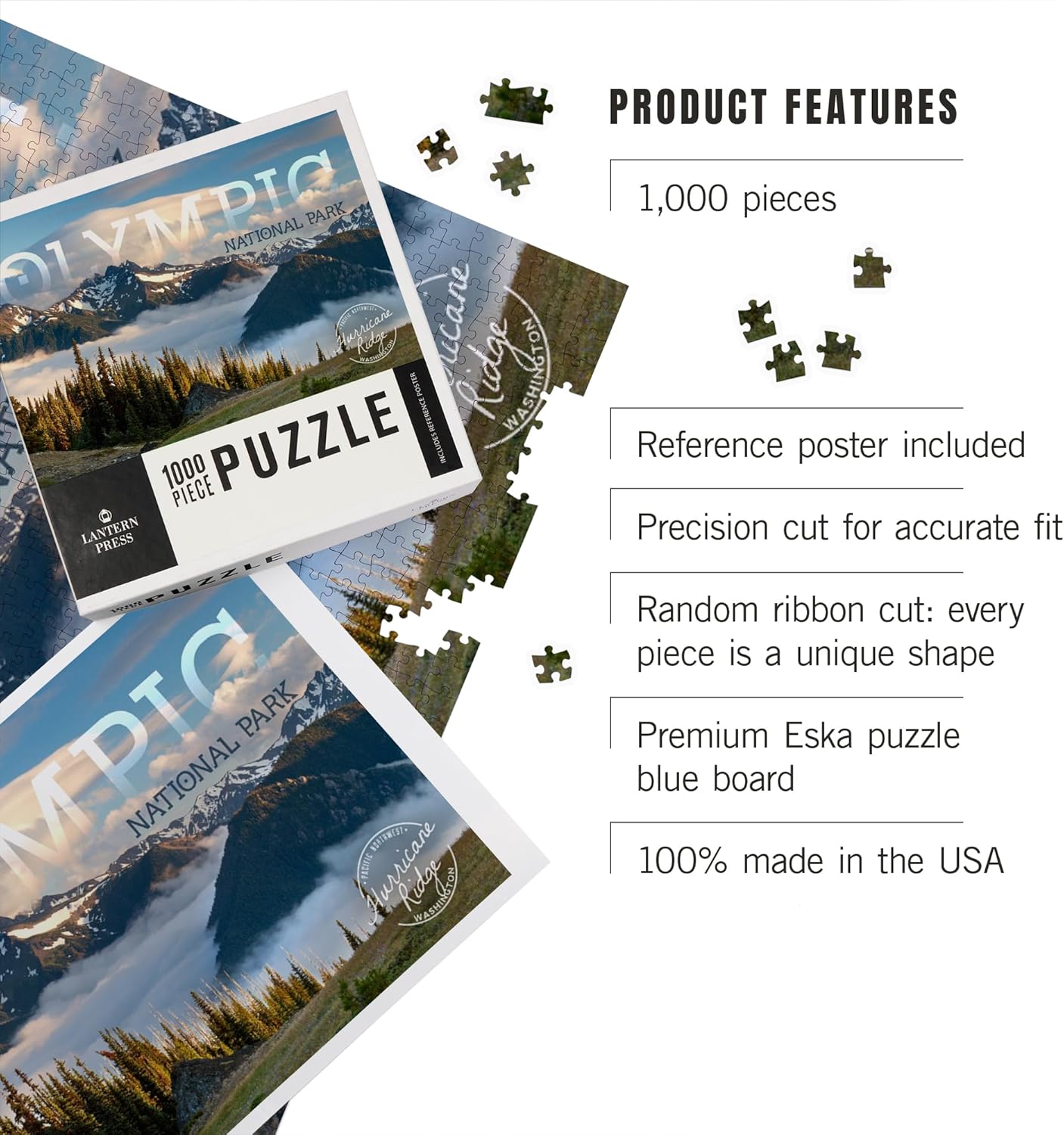 Lantern Press Olympic National Park, Washington, Photography, Hurricane Ridge Inversion 1000 Piece Jigsaw Puzzle for Adults, Made in USA with Reference Poster