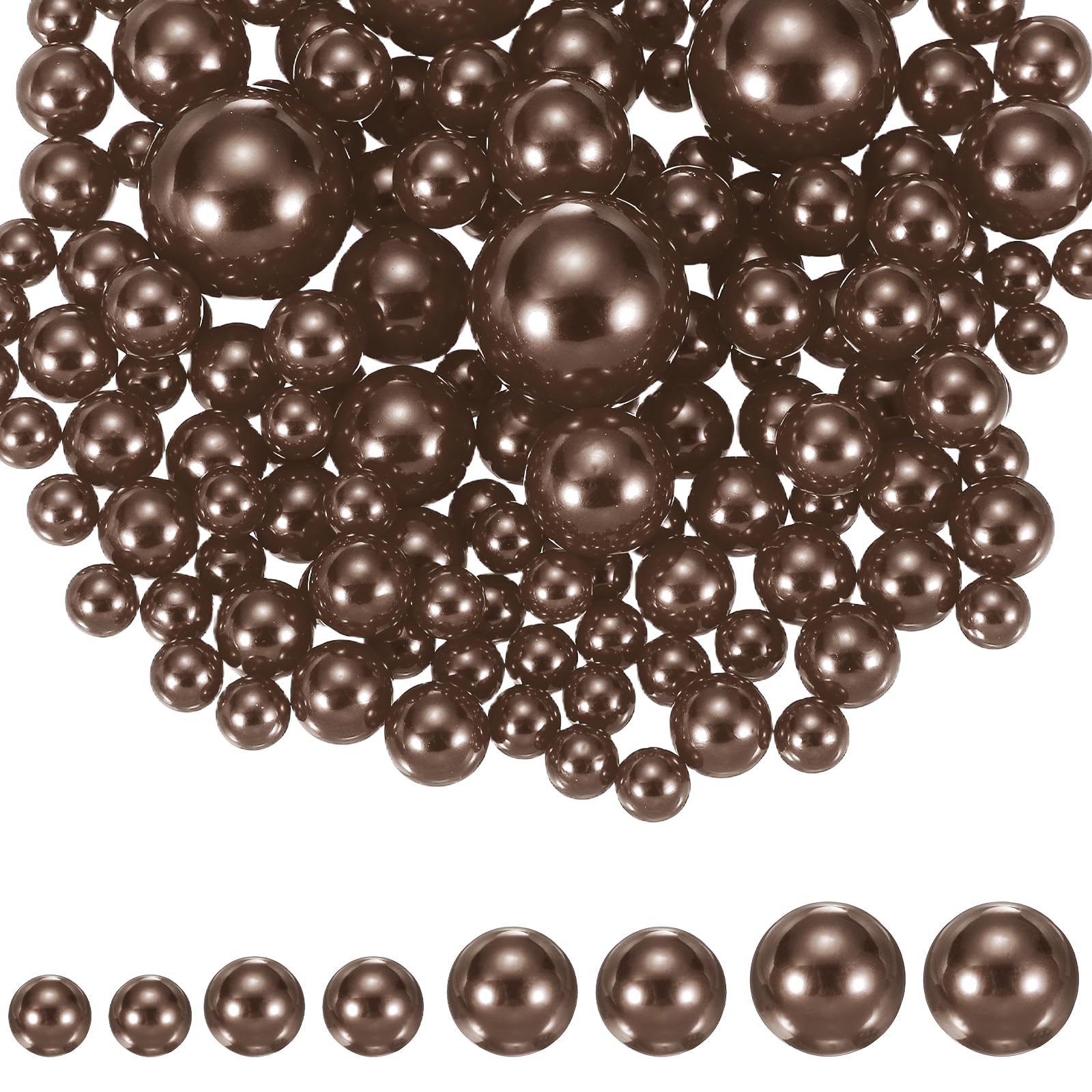 YELARXI 200Pcs No Hole Pearl Beads, 10/14/20/30mm Vase Fillers Faux Pearl for Crafting Filling Home Party Decorations Wedding Centerpieces, Coffee — image 1