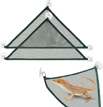 2Pcs Dragon Lizard Hammock, Breathable Mesh Reptile Hammock, Lizard Bed, Reptile Lizard Hammock for Anoles Geckos Snakes Chameleon, 13"x13"x13", Green