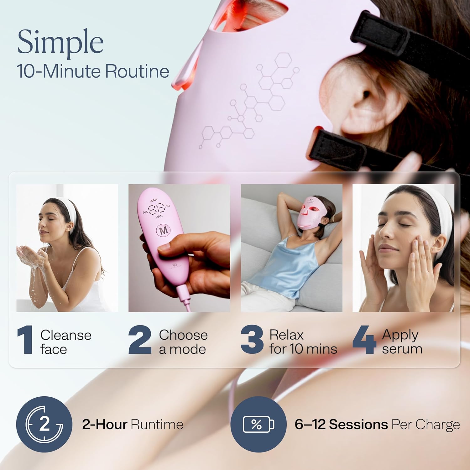 VogueNow LED Light Therapy Mask - FDA-Cleared Device for Wrinkles & Acne - Red Light Therapy for Face with Chin & Lip Coverage - Red, Blue & Near Infrared Facial Skincare Device with 280 LEDs - Image 9