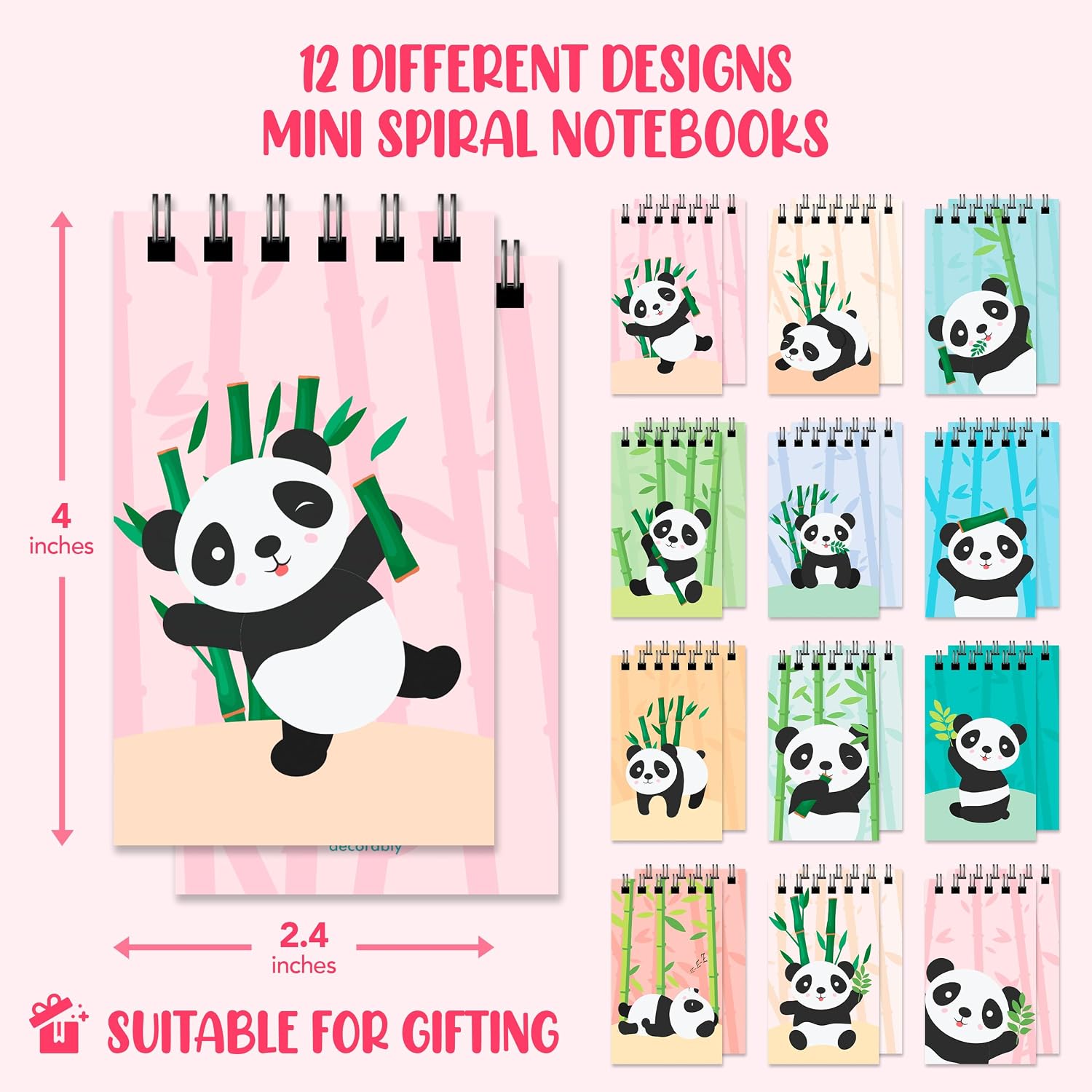Decorably 24 Pack Panda Mini Notebooks for Kids Party Favors image 3