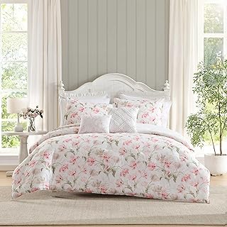 Laura Ashley - Full/Queen Comforter Set, Soft Bedding with Matching Shams, Includes Bonus Breakfast Pillow & Square Pillow Cover, Floral Printed (Gosford Pink, Full/Queen)